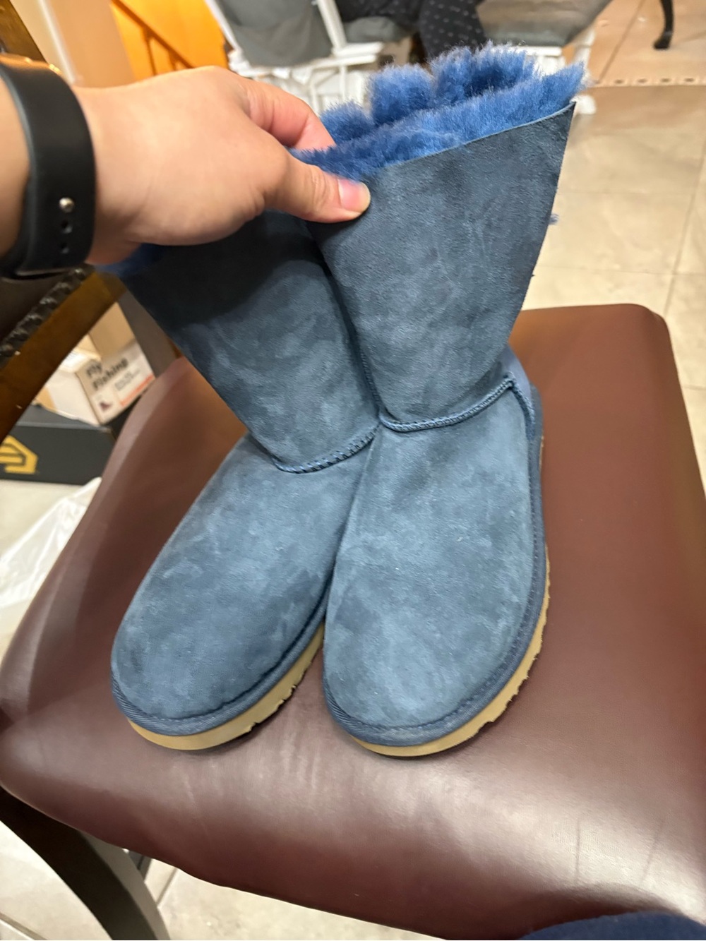 UGG Classic Short Boot in Blue Suede with Blue Shearling